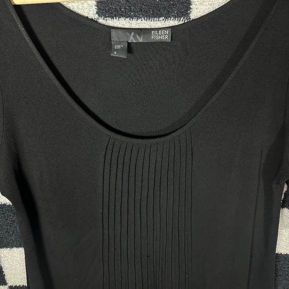 Eileen Fisher Women's Black 100% Silk 3/4 Sleeve Round Neck Dress Size Small - Picture 3 of 6